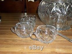 ABP American Brilliant Period Hand Cut Crystal Pinwheel Star Covered Punch Bowl