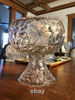 ABP Bowl American Brilliant Cut Glass Punch Bowl Fry Ivy or Ivy Variation