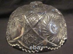 ABP Libbey Cut Glass Punch Bowl & Stand Buzzsaw & Hobstar Cutting