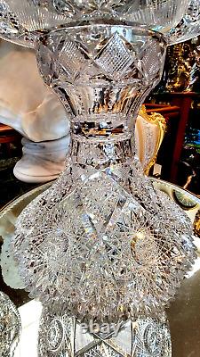 ABSOLUTELY GORGEOUS Antique American Brilliant Cut Glass 2pc Punch Bowl 14+Tall