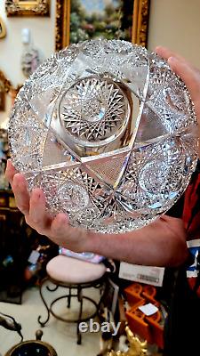 ABSOLUTELY GORGEOUS Antique American Brilliant Cut Glass 2pc Punch Bowl 14+Tall