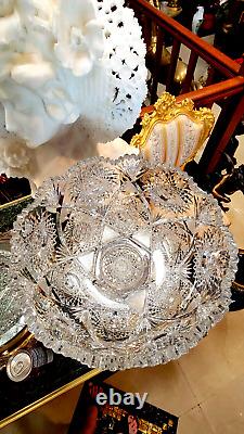 ABSOLUTELY GORGEOUS Antique American Brilliant Cut Glass 2pc Punch Bowl 14+Tall