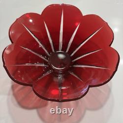 AJKA Hungarian Design Cut to Clear Crystal Large Flower Punch Bowl Ruby Red