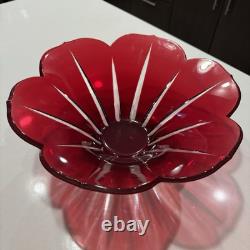 AJKA Hungarian Design Cut to Clear Crystal Large Flower Punch Bowl Ruby Red