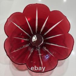AJKA Hungarian Design Cut to Clear Crystal Large Flower Punch Bowl Ruby Red