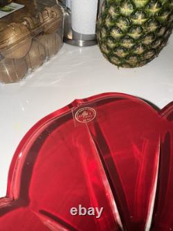 AJKA Hungarian Design Cut to Clear Crystal Large Flower Punch Bowl Ruby Red