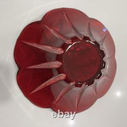 AJKA Hungarian Design Cut to Clear Crystal Large Flower Punch Bowl Ruby Red