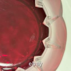 AJKA Hungarian Design Cut to Clear Crystal Large Flower Punch Bowl Ruby Red