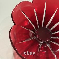 AJKA Hungarian Design Cut to Clear Crystal Large Flower Punch Bowl Ruby Red