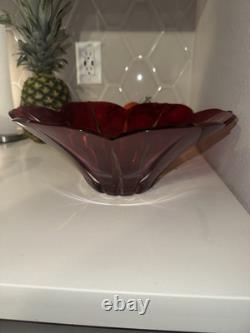 AJKA Hungarian Design Cut to Clear Crystal Large Flower Punch Bowl Ruby Red