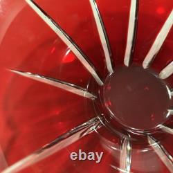 AJKA Hungarian Design Cut to Clear Crystal Large Flower Punch Bowl Ruby Red