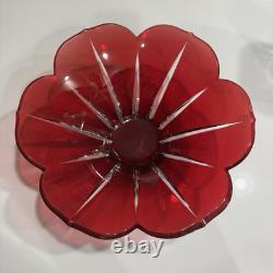 AJKA Hungarian Design Cut to Clear Crystal Large Flower Punch Bowl Ruby Red