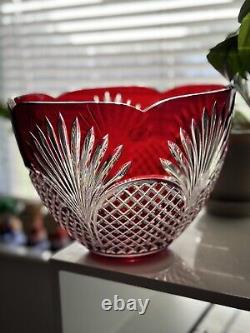 AJKA Hungarian Design Ruby Red Cut to Clear Crystal Large Punch Bowl