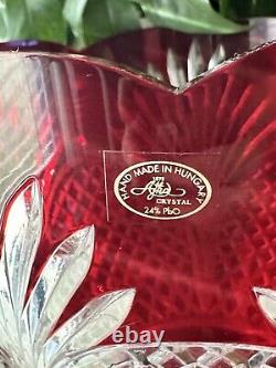 AJKA Hungarian Design Ruby Red Cut to Clear Crystal Large Punch Bowl