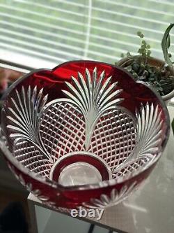 AJKA Hungarian Design Ruby Red Cut to Clear Crystal Large Punch Bowl