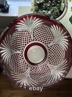 AJKA Hungarian Design Ruby Red Cut to Clear Crystal Large Punch Bowl