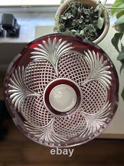 AJKA Hungarian Design Ruby Red Cut to Clear Crystal Large Punch Bowl