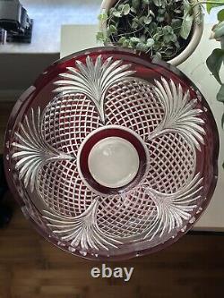 AJKA Hungarian Design Ruby Red Cut to Clear Crystal Large Punch Bowl