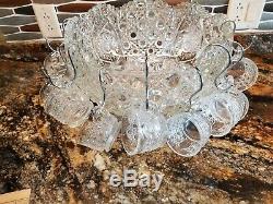 AMAZING! Gorgeous Vintage 41 Piece L. E SMITH GLASS DAISY & BUTTON PUNCH BOWL SET