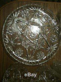 AMAZING Vintage Star of David Crystal Glass Punch Bowl Set Cake Relish Plate