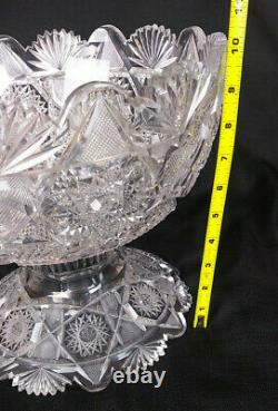 AMERICAN BRILLIANT (ABP) CUT GLASS PUNCH BOWL & STAND, c. 1880-1920 with LADLE