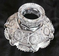 AMERICAN BRILLIANT (ABP) CUT GLASS PUNCH BOWL & STAND, c. 1880-1920 with LADLE