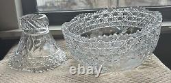 AMERICAN BRILLIANT CUT GLASS PUNCH BOWL & Pedestal ABP RAJAH BY PITKIN & BROOKS