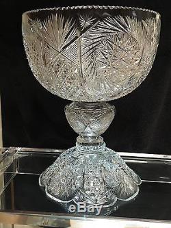 AMERICAN BRILLIANT PERIOD 2 Pc (ABP) CUT GLASS PUNCH BOWL & STAND, c. 1880-1900