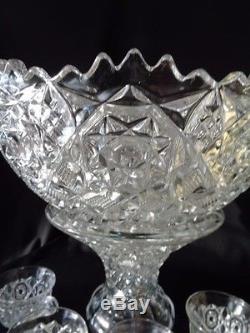AMERICAN BRILLIANT PERIOD (ABP) CUT GLASS PUNCH BOWL & STAND, c. 1880-1900