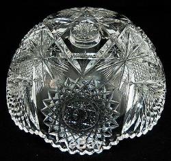 AMERICAN BRILLIANT Punch Bowl & Pedestal EGGNOG Deep Cut Crystal Glass Antique