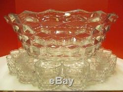 AMERICAN FOSTORIA 18 PUNCH BOWL with12 PUNCH CUPS