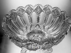 AMERICAN bRILLIANT CUT GLASS SIGNED HAWKES 2 PART PUNCH BOWL IN BRUNSWICK