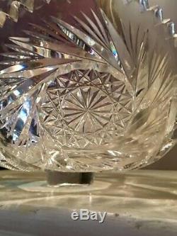ANTIQUE AMERICAN BRILLIANT CUT GLASS PUNCH BOWL with BASE 19th CENTURY