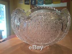 Antique American Brilliant Period Large Cut Glass Punch Bowl Set