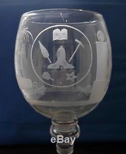 ANTIQUE EARLY 19th CENTURY VERY LARGE SYMBOLIC MASONIC PUNCH GLASS GOBLET BOWL
