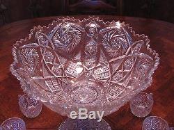 ANTIQUE IMPERIAL PRESSED GLASS PUNCHBOWL SET BOWL, STAND, 12 CUPS