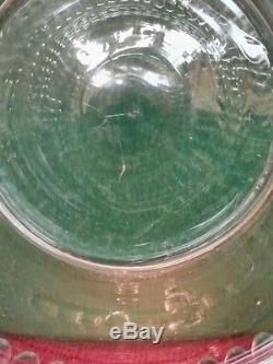Antique Large Glass Punch Bowl- One Thousand Eye Design-platter/ + 6 Punch & 6 G