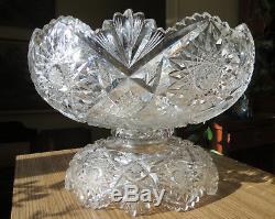 ANTIQUE LIBBY BRILLIANT CUT GLASS PUNCH BOWL on STAND