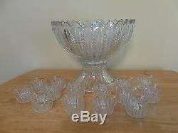 ANTIQUE Mardi Gras Pressed Glass Punch Bowl WithPedestal, 14 Cups. 14 Wide