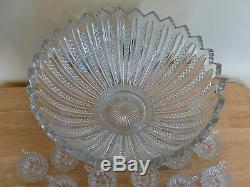 ANTIQUE Mardi Gras Pressed Glass Punch Bowl WithPedestal, 14 Cups. 14 Wide