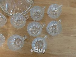 ANTIQUE Mardi Gras Pressed Glass Punch Bowl WithPedestal, 14 Cups. 14 Wide