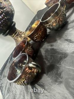 ANTIQUE NORTHWOOD GRAPE AND CABLE CARNIVAL GLASS 10 PC PUNCH SET 8 Cups Vintage