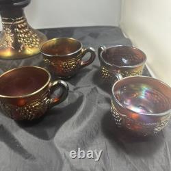 ANTIQUE NORTHWOOD GRAPE AND CABLE CARNIVAL GLASS 10 PC PUNCH SET 8 Cups Vintage