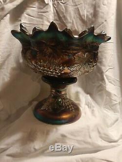 ANTIQUE NORTHWOOD PURPLE CARNIVAL GLASS GRAPE & CABLE PUNCH BOWL w STAND