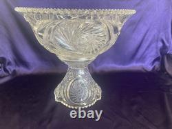 ANTIQUE Punch Bowl Set Hobstar Flower & Arches Imperial Glass Bowl & Stand