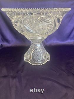 ANTIQUE Punch Bowl Set Hobstar Flower & Arches Imperial Glass Bowl & Stand