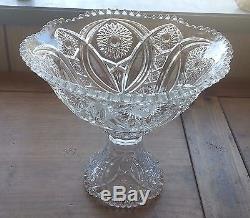 ANTIQUE Punch Bowl Set Hobstar Flower & Arches Imperial Glass Bowl & Stand