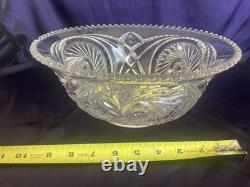 ANTIQUE Punch Bowl Set Hobstar Flower & Arches Imperial Glass Bowl & Stand