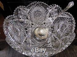 ANTIQUE VICTORIAN OLD ABP HUGE 14'' CUT GLASS TWO PIECE PUNCH BOWL