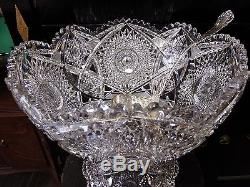 ANTIQUE VICTORIAN OLD ABP HUGE 15'' CUT GLASS TWO PIECE PUNCH BOWL
